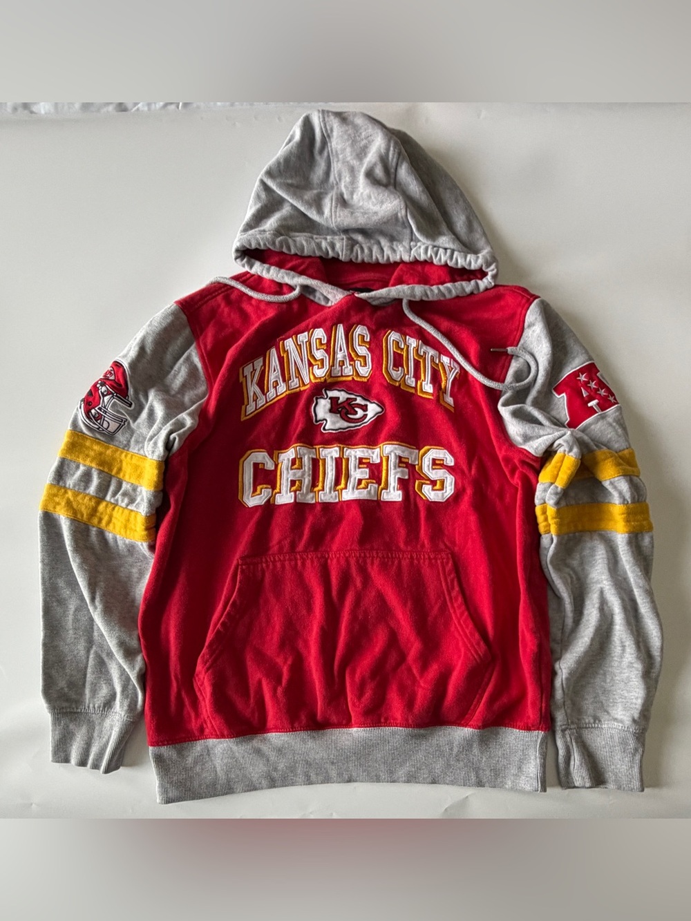 NFL Kansas City Chiefs Red and Gray Crewneck Hoodie Sweater with Yellow Accents